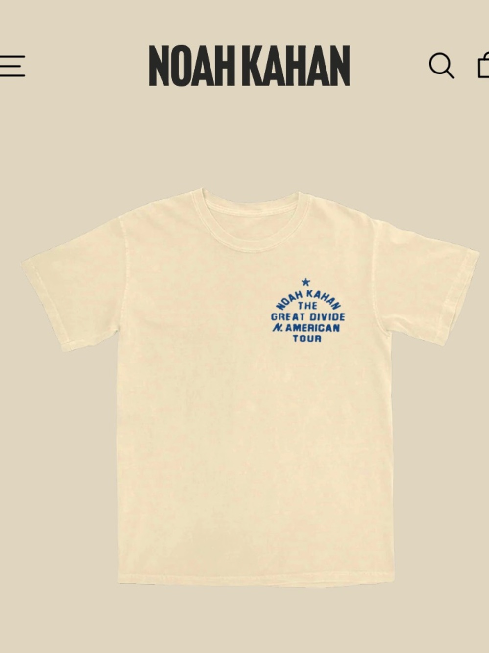 Noah Kahan Cream Graphic Tee with Blue Chest Print